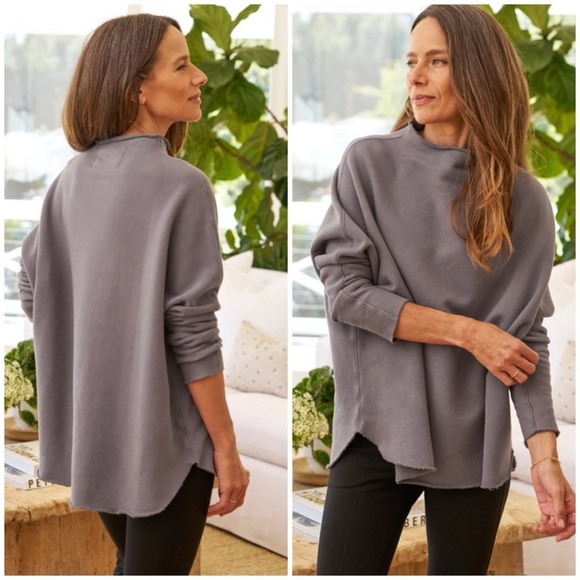 Frank & Eileen Tops - Frank & Eileen Effie Funnel Neck Capelet Top Fleece Elephant Gray SZ S